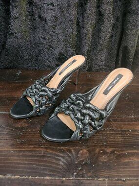 BCBGMaxazra Dori Black Leather Mule Style Dress Sandal/Sz. 9